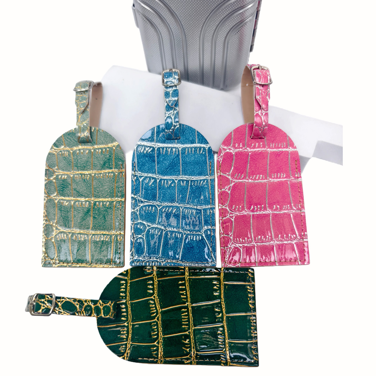 Crocodilo em relevo ouro/prata - Luggage Tag Leather avaliação e preço